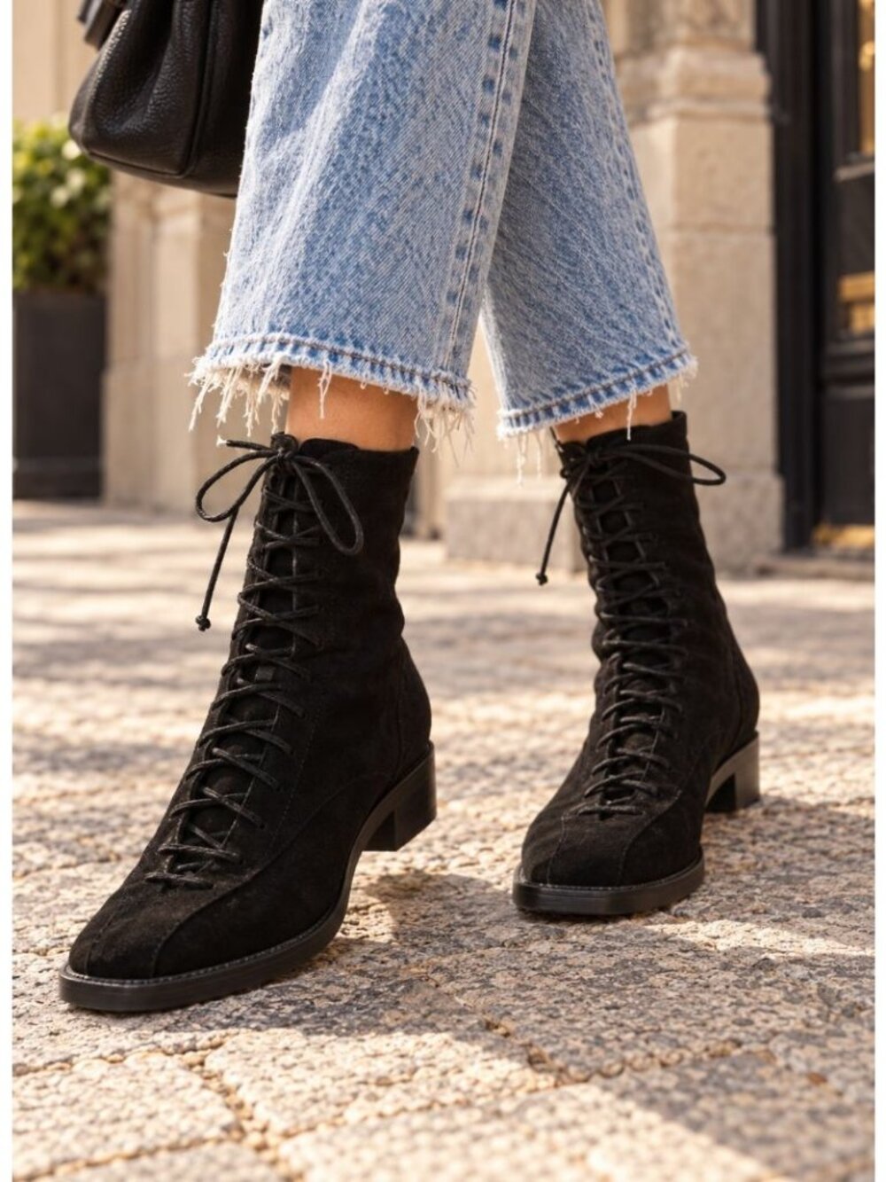 Schutz Regine Lux Black Lace Front Stretch Booties 8.5 Dark Academia